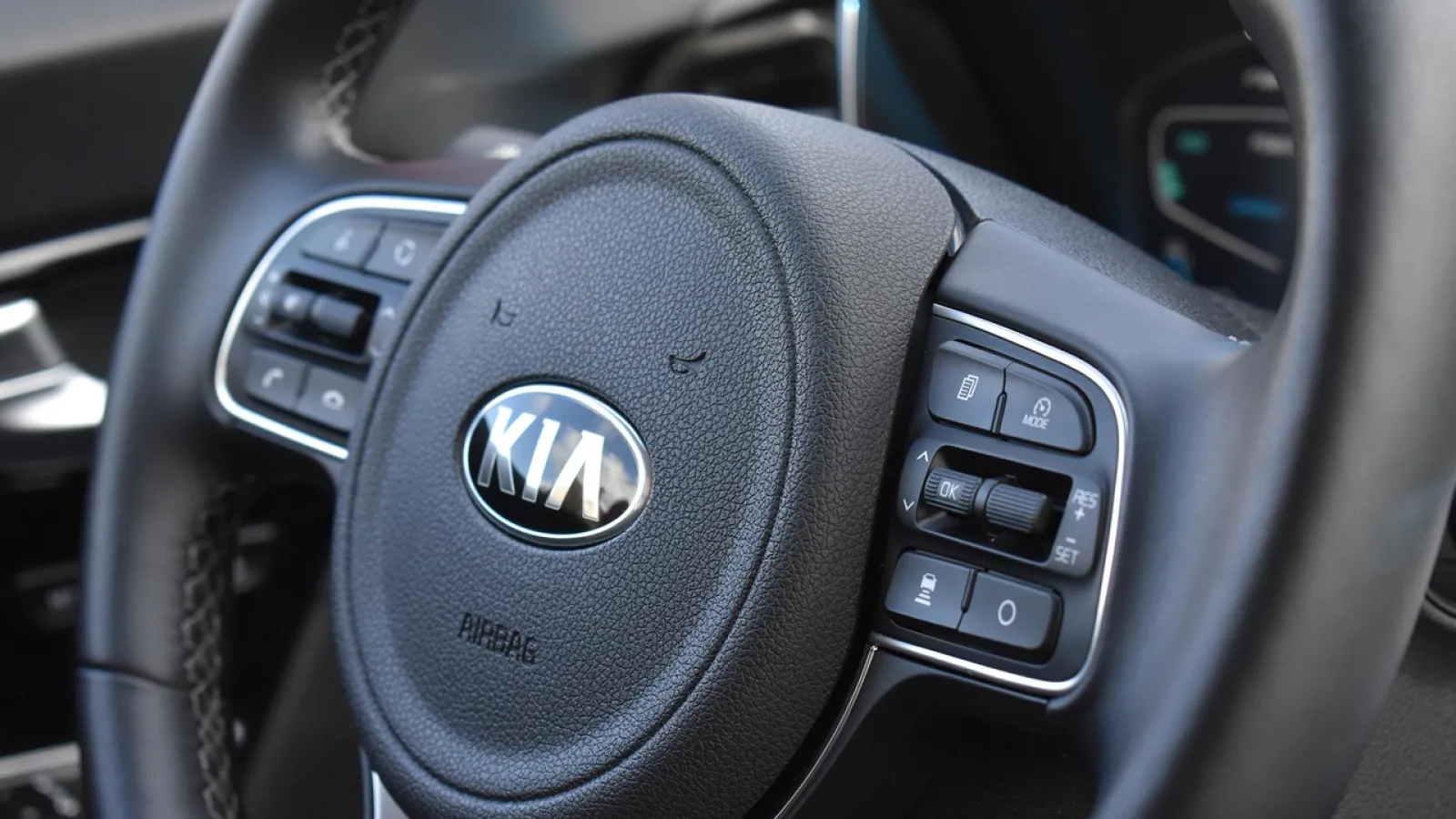 Steering wheel of a new Kia car