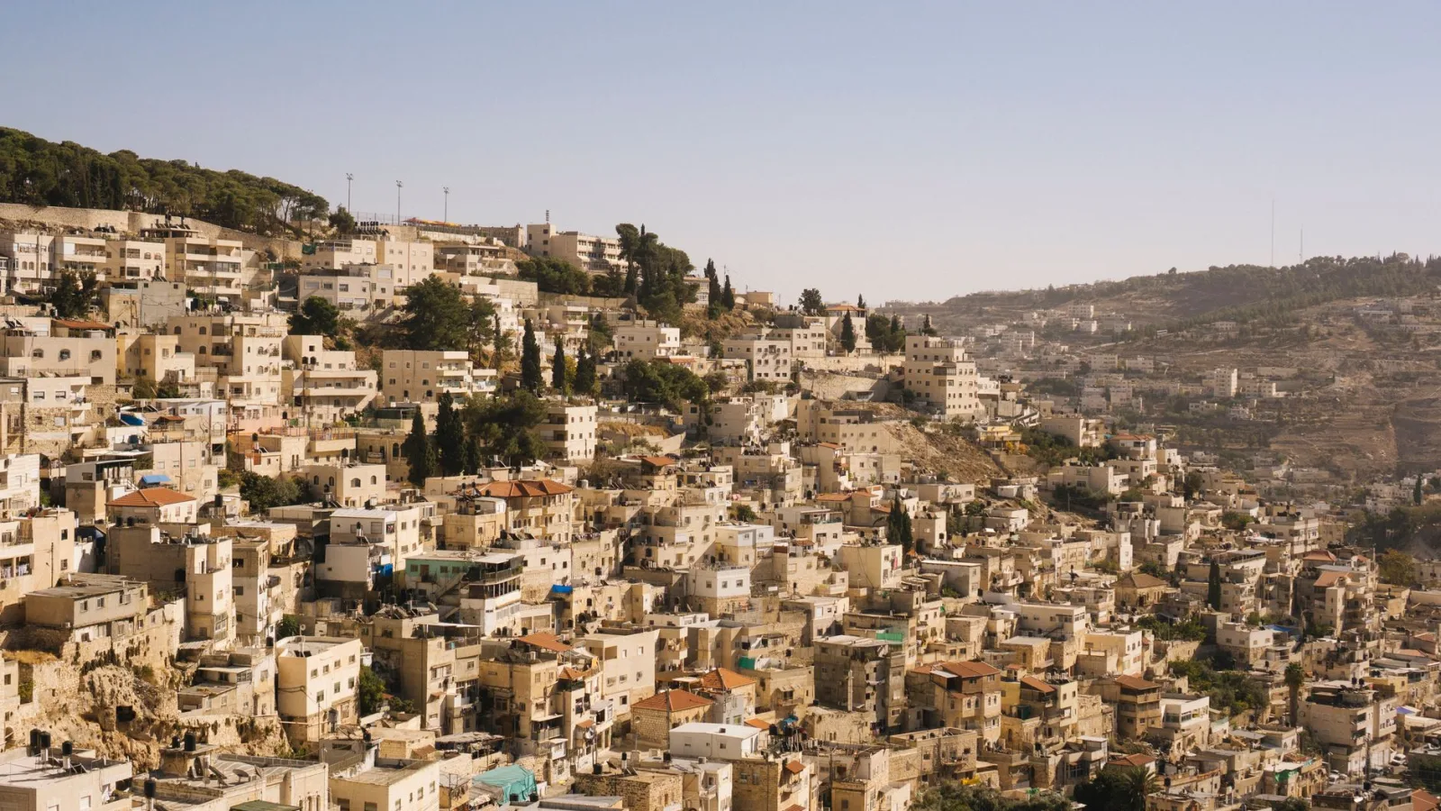 Stunning aerial view of the historic cityscape of Jerusalem, Israel, showcasing its unique architecture and landscape.